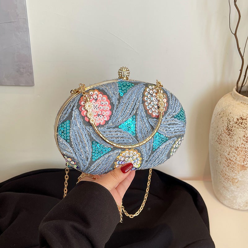 Bag Women'S Japanese-Style Urban Pastoral Style Chain Crossbody Box Bag Niche High-End Sequin Evening Bag For Women - Image 3